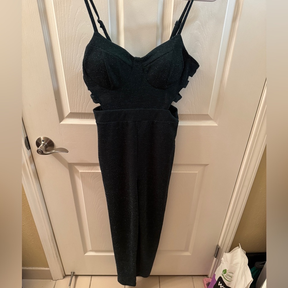 Green cutout sparkle jumpsuit
